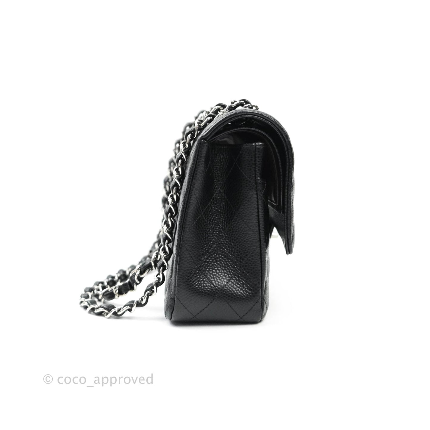 Chanel Classic M/L Medium Double Flap Bag Black Caviar Silver Hardware