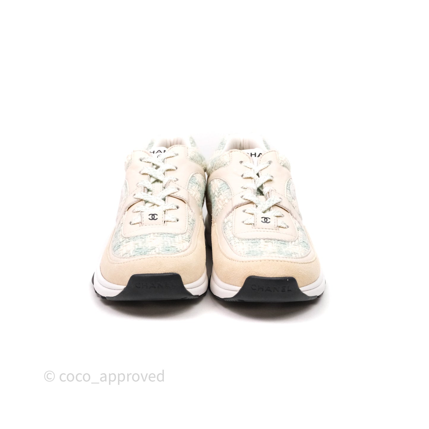 Chanel CC Sneakers Beige/ Blue Tweed Size 39