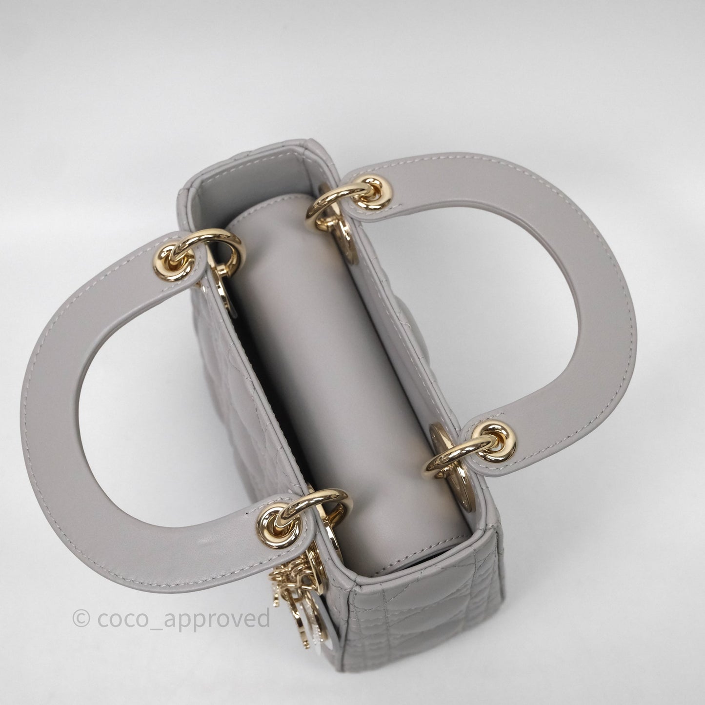 Christian Dior Mini Lady Dior Gray Lambskin Cannage Diamonds Gold Hardware