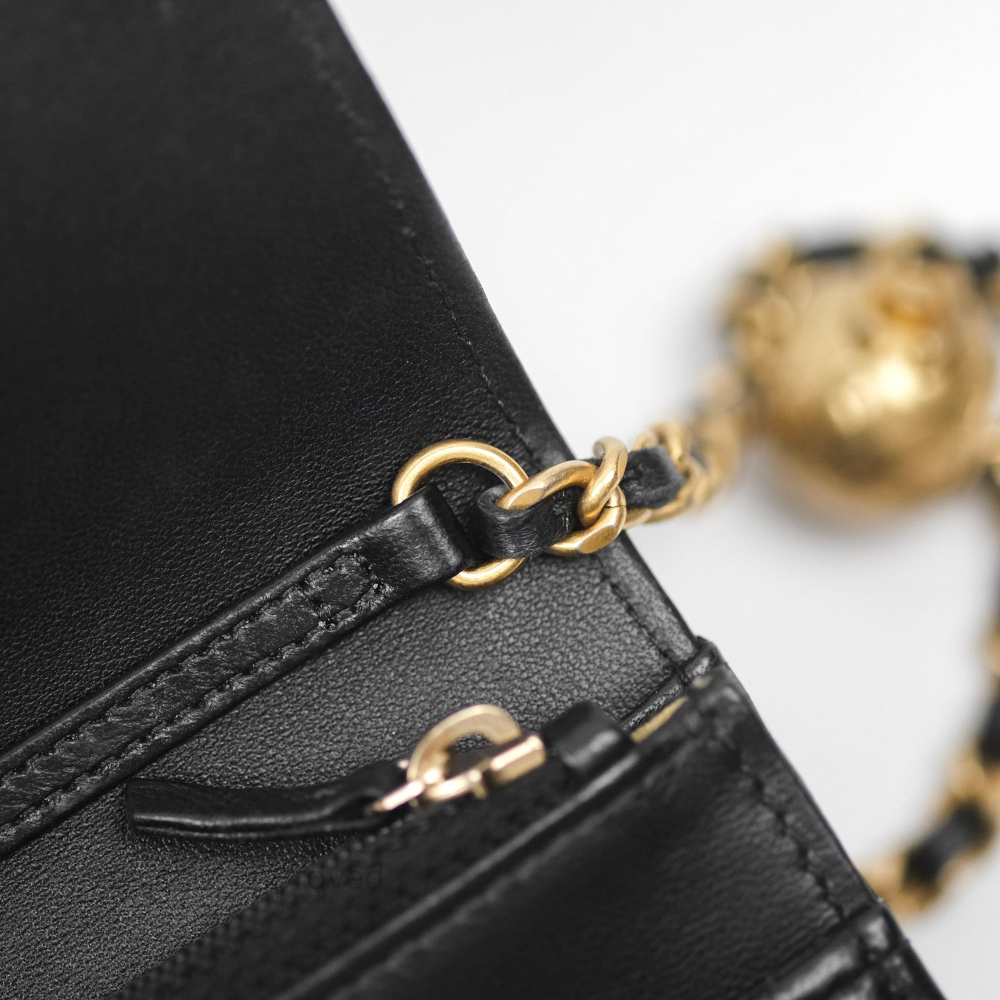 Chanel Quilted Pearl Crush Wallet on Chain WOC Black Lambskin Aged Gold Hardware