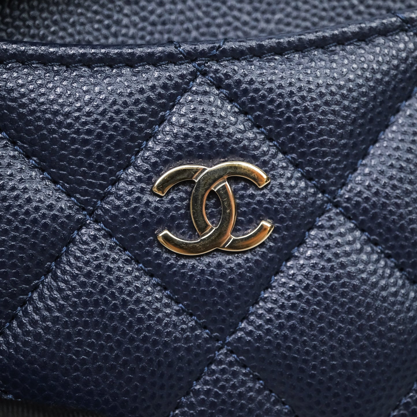 Chanel Classic Flat Card Holder Navy Caviar Gold Hardware