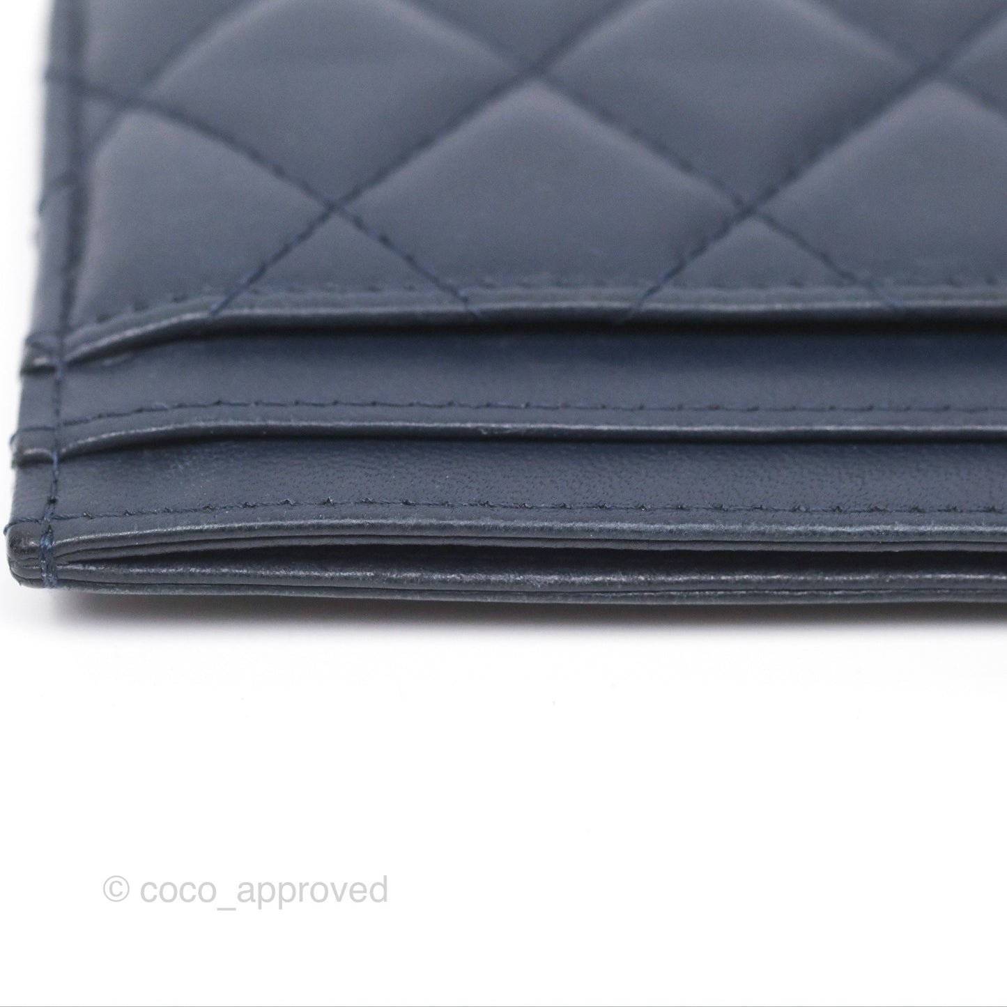 Chanel Quilted Classic Flat Card Holder Navy Sliver Hardware