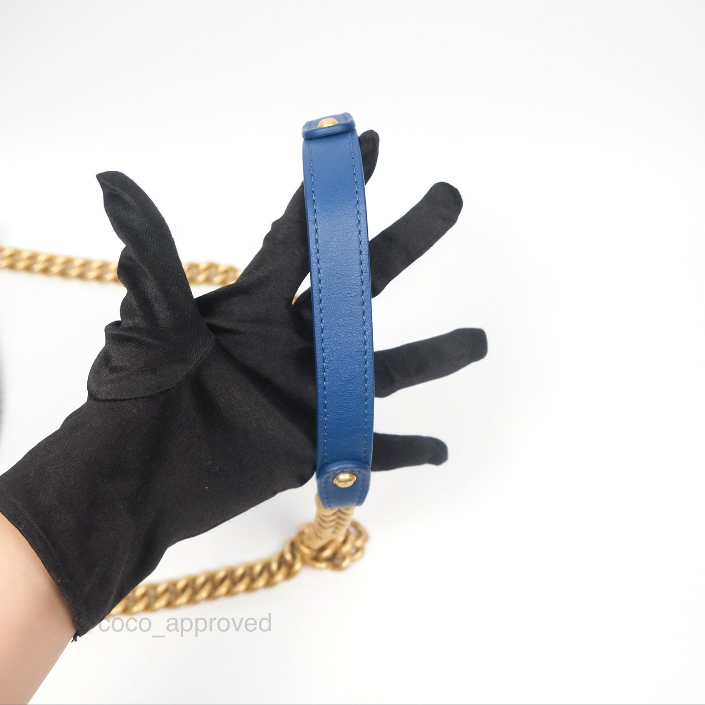 Chanel Quilted Medium Boy With Handle Dark Blue Calfskin Aged Gold Hardware