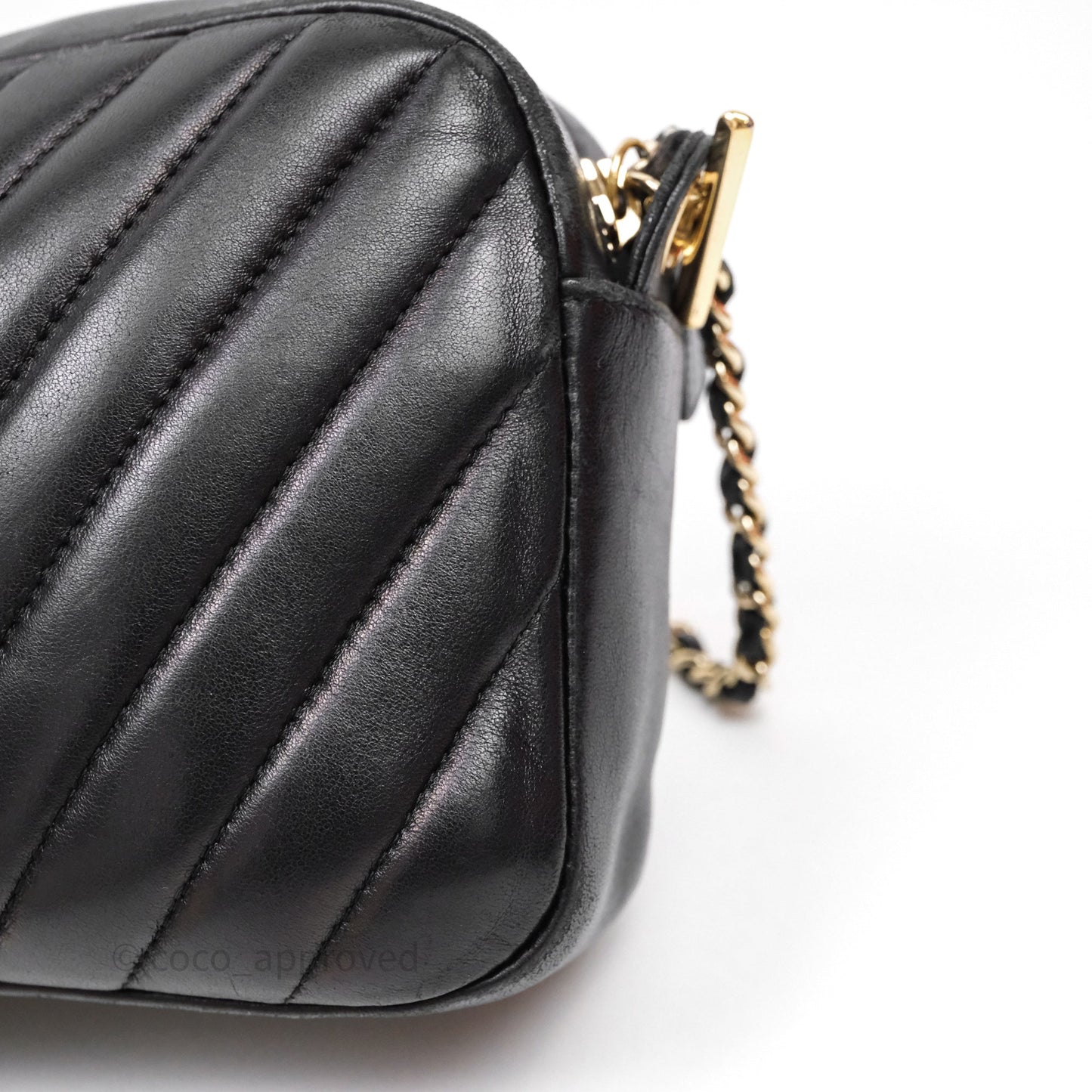 Chanel Chevron Camera Bag Black Lambskin Gold Hardware