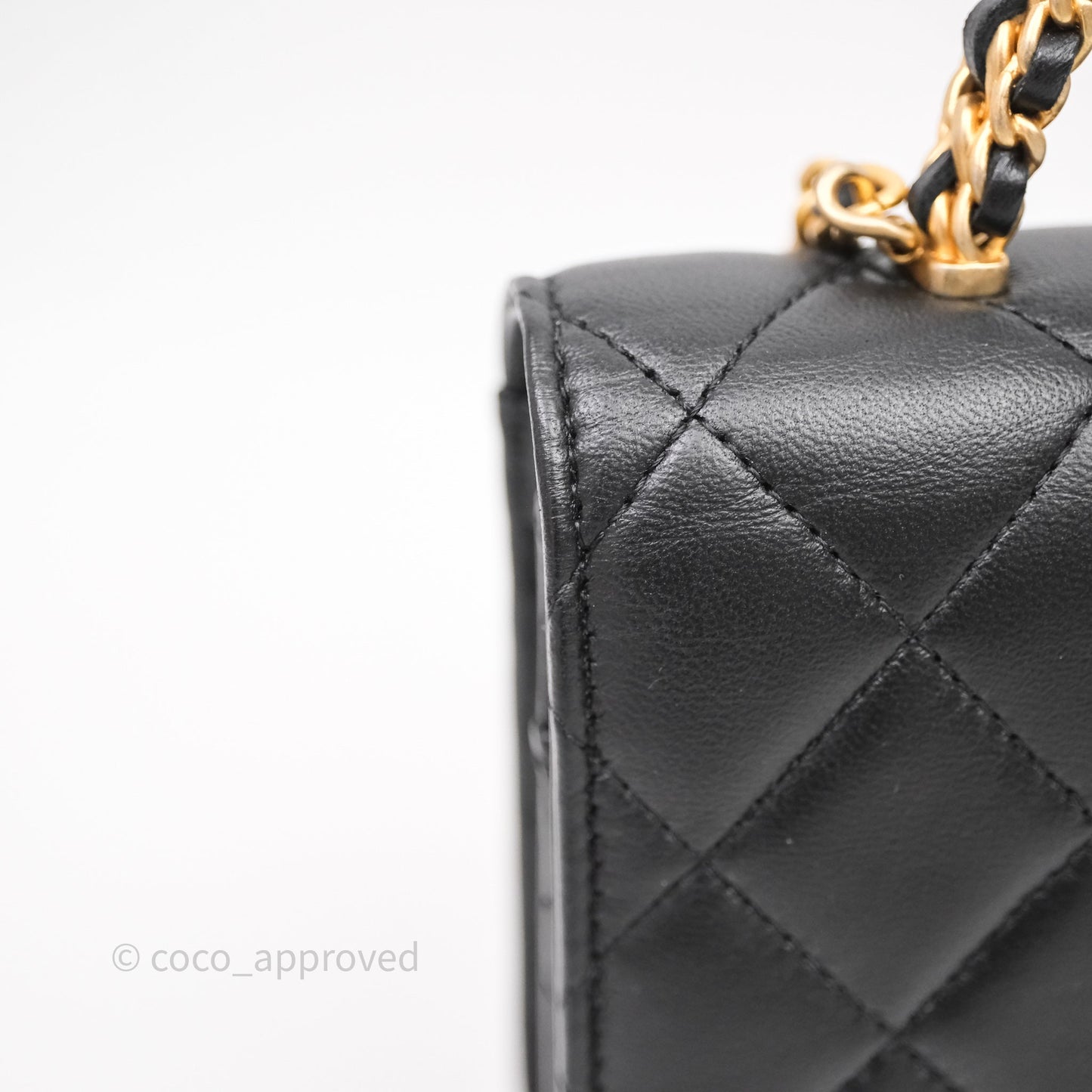 Chanel Top Handle Wallet On Chain WOC Black Lambskin Gold Hardware