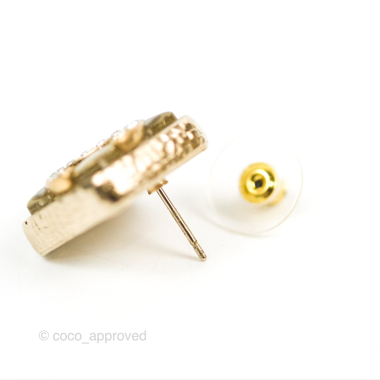 Chanel CC Crystal Square Earrings Gold Tone 22S