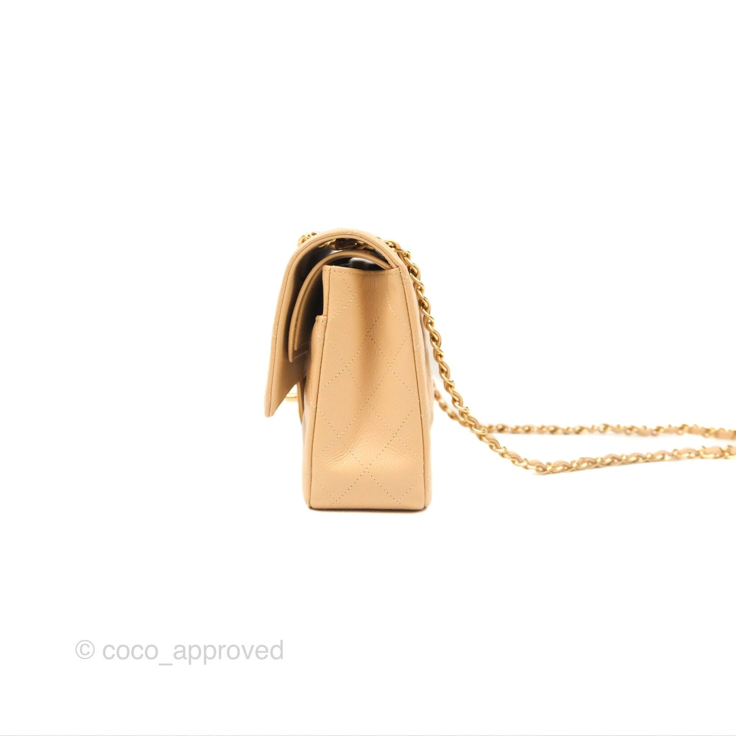 Chanel Classic M/L Medium Flap Quilted Beige Caviar Gold Hardware