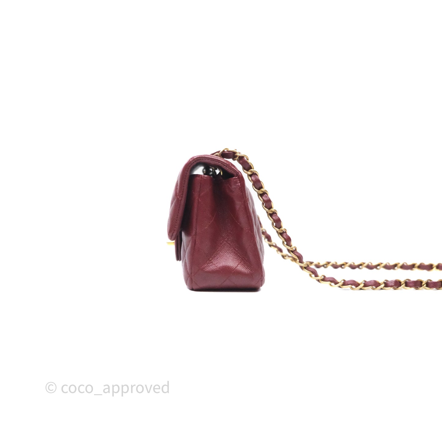 Chanel Classic Quilted Mini Rectangular Flap Burgundy Caviar Aged Gold Hardware