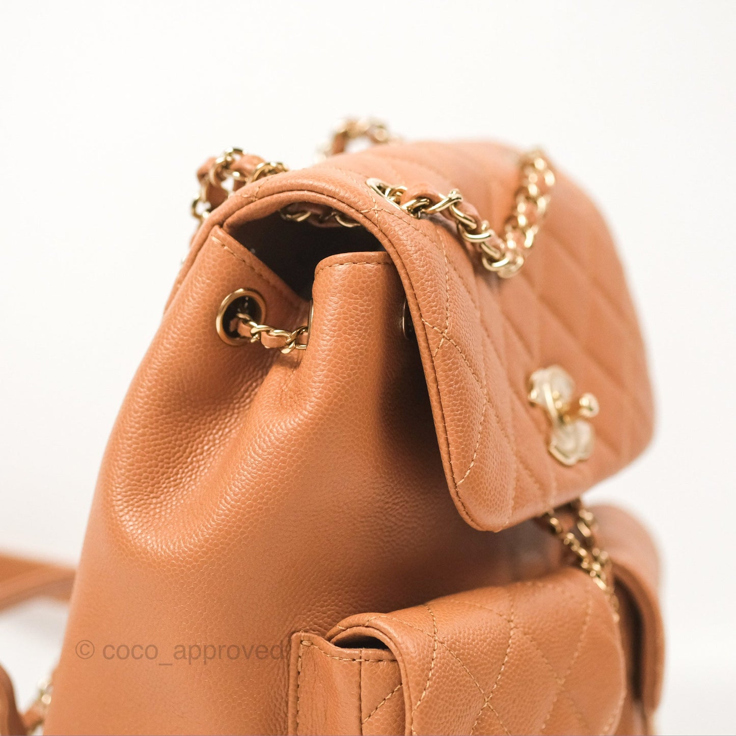 Chanel Duma Backpack Medium Dark Caramel Beige Caviar Gold Hardware