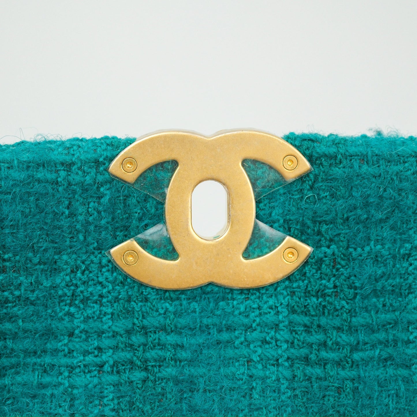 Chanel 19 Small Teal Green Tweed Mixed Hardware