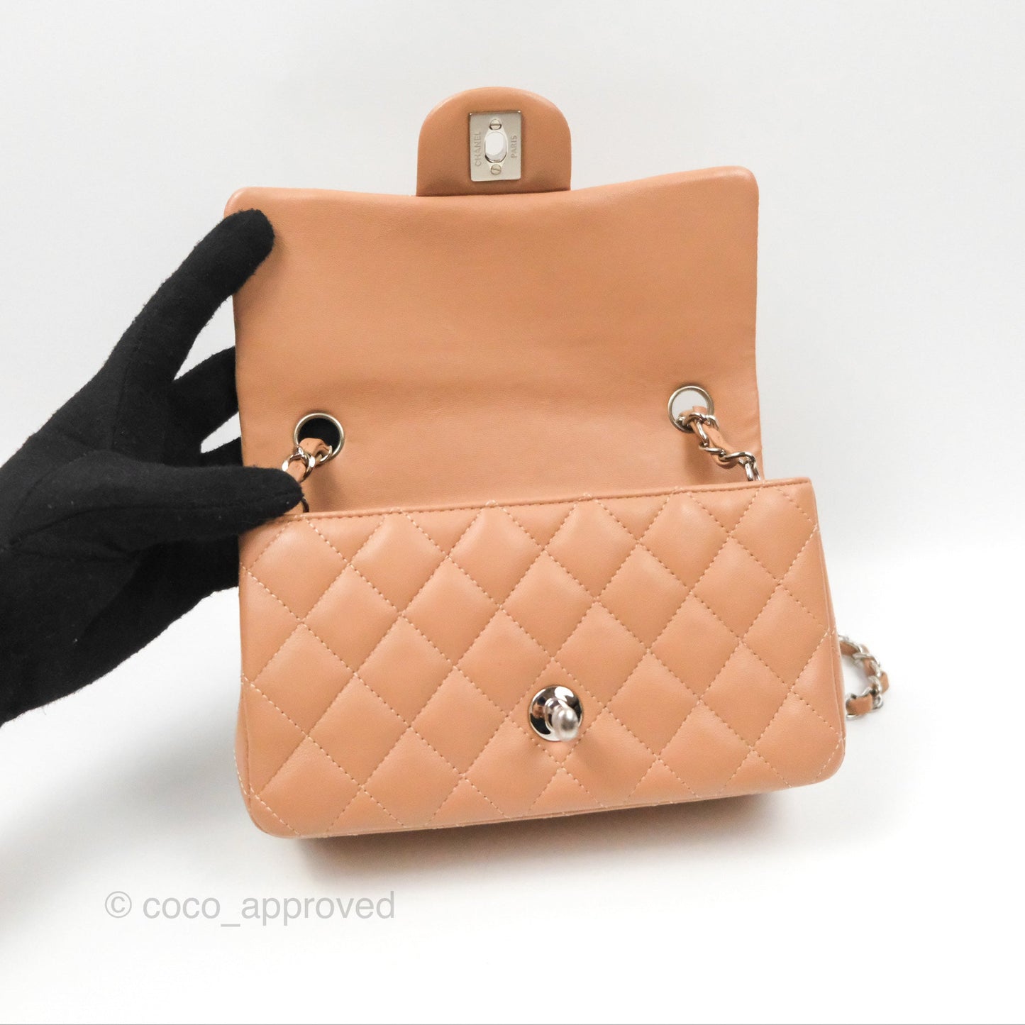 Chanel Mini Rectangular Quilted Beige Lambskin Silver Hardware