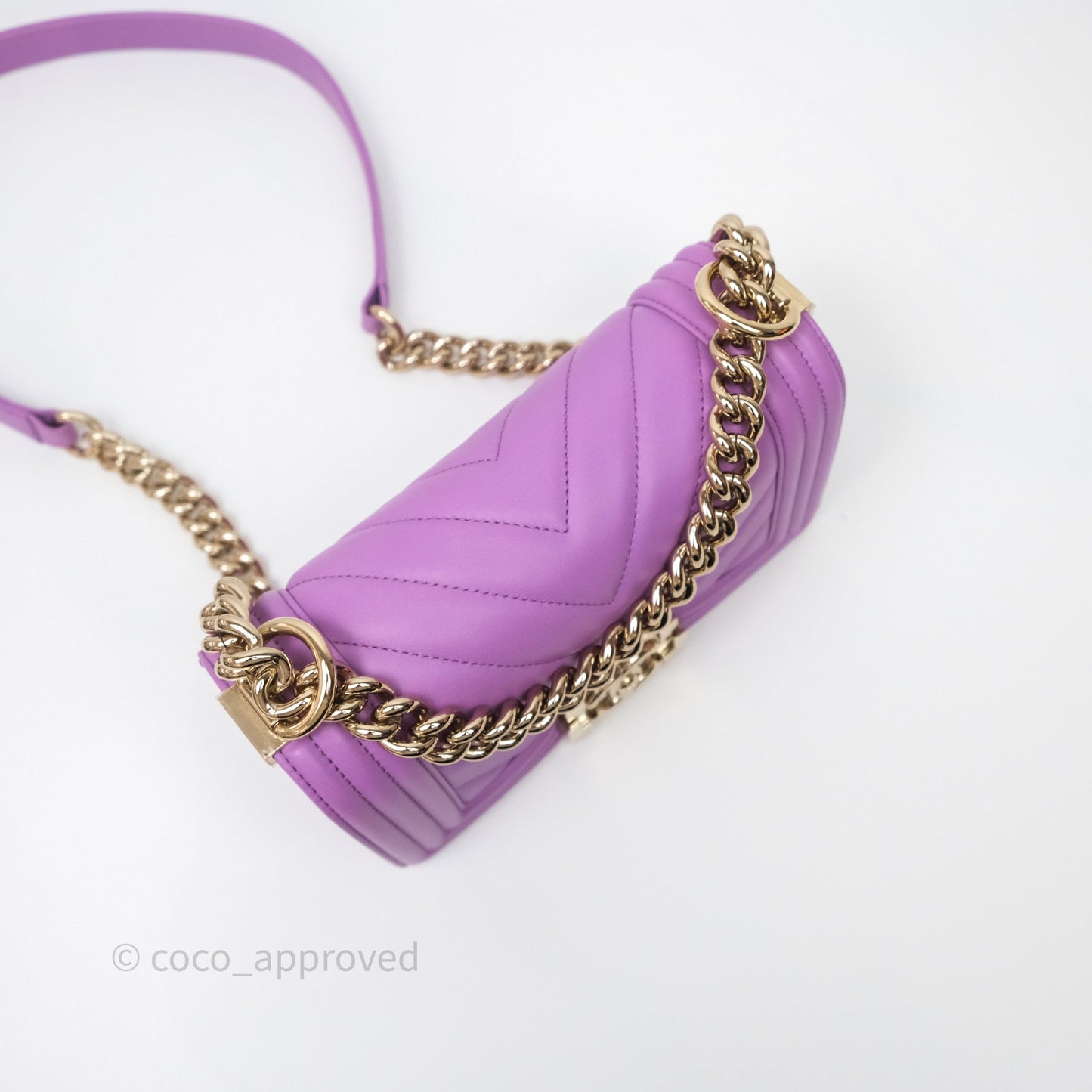 Chanel Chevron Small Boy Purple Calfskin Gold Hardware