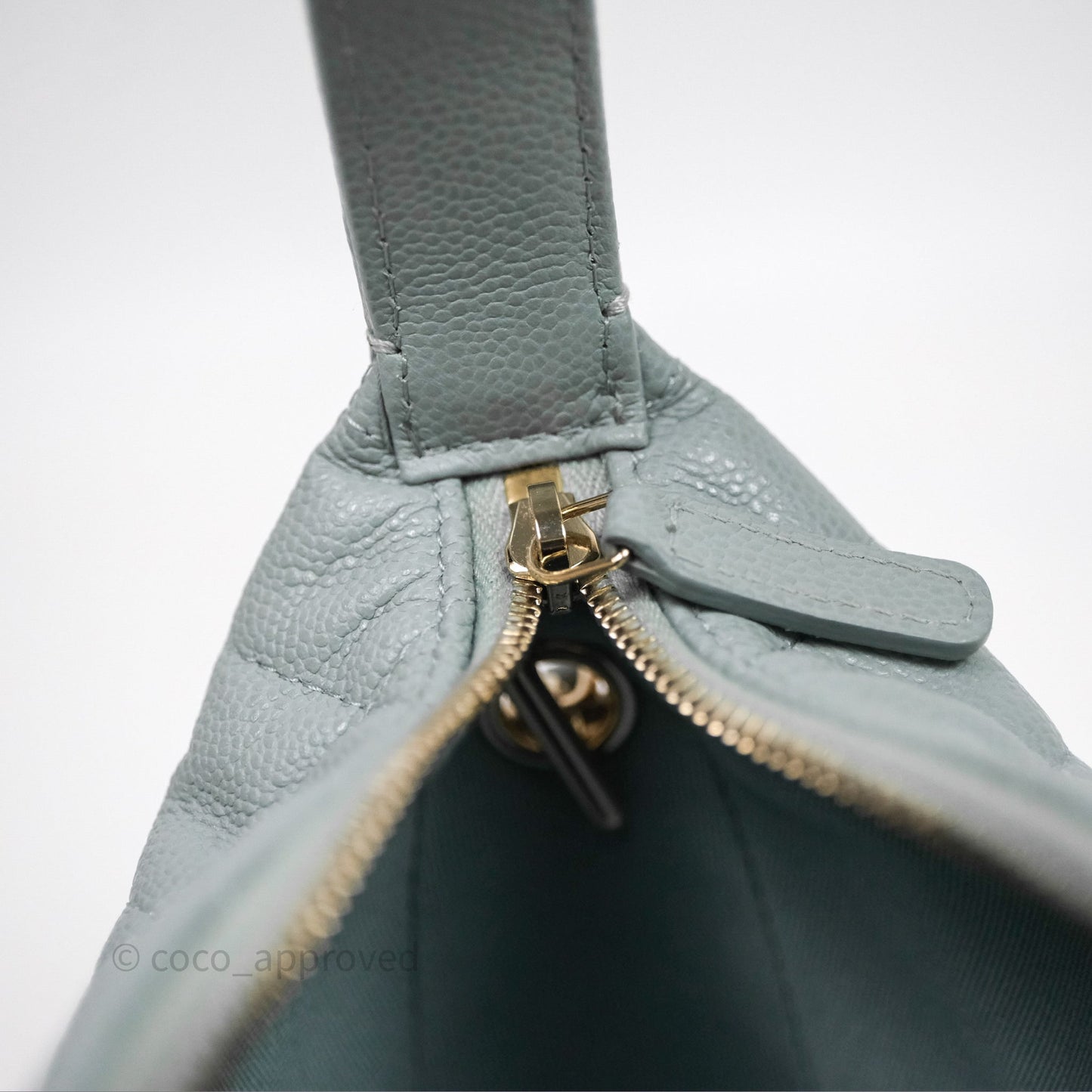 Chanel Hobo With Chain Quilted Tiffany Green Grey Caviar Gold Hardware