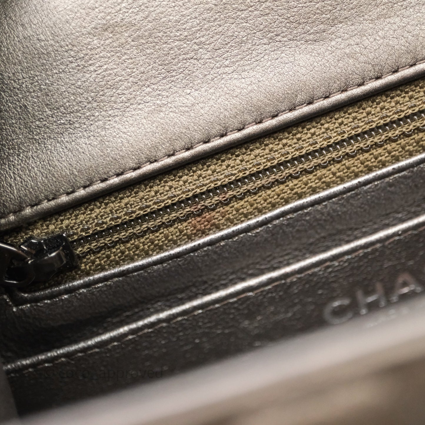 Chanel Mini Square Metallic Dark Grey Lambskin Dark Silver Hardware