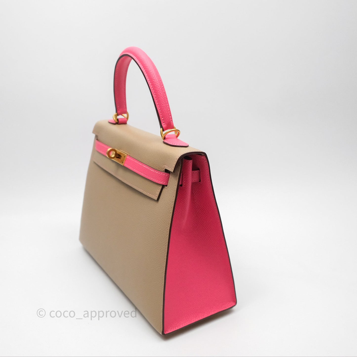 Hermès Kelly 25 Sellier Begie/Pink Epsom Gold Hardware