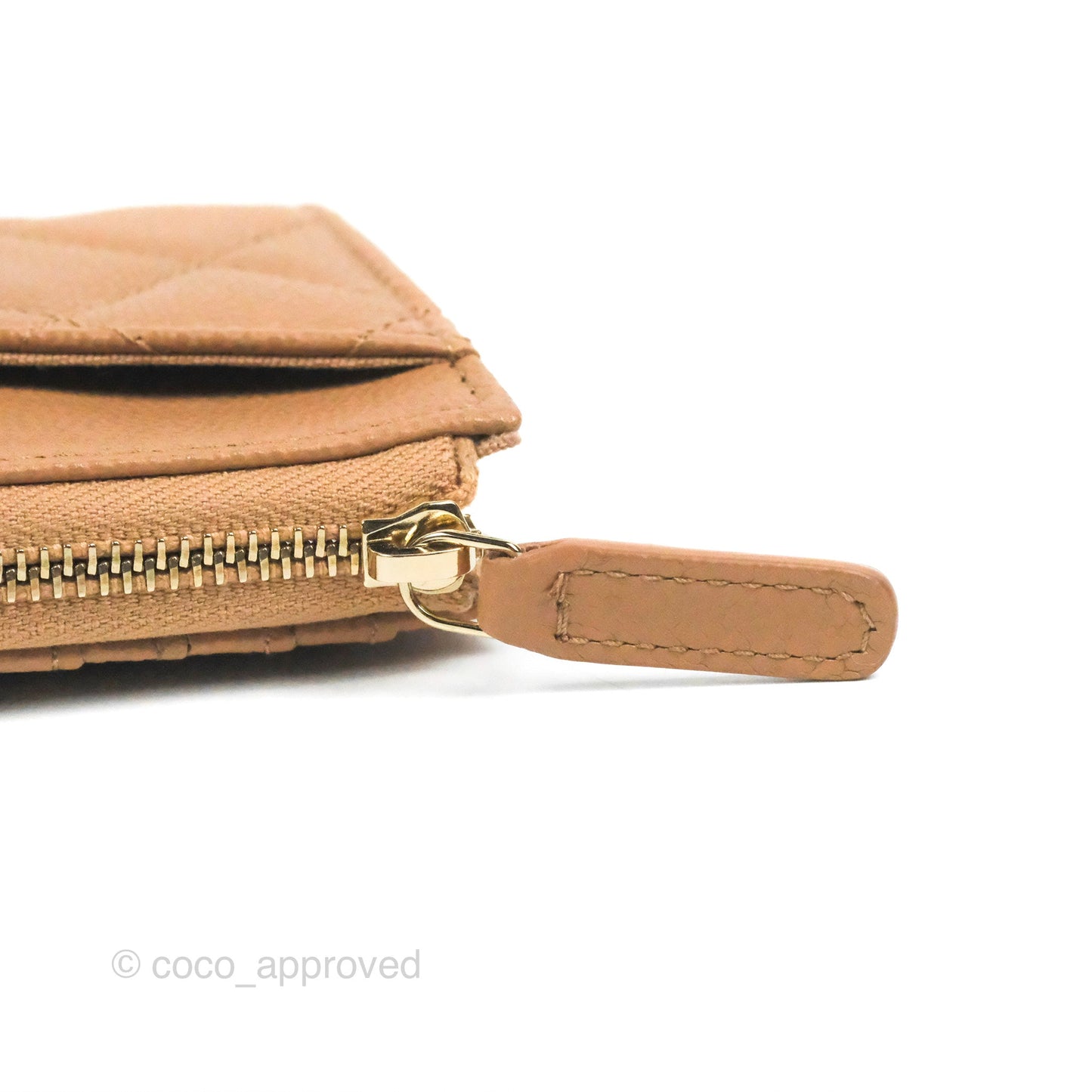 Chanel Quilted Zip Card Holder Dark Beige Caviar Gold Hardware 23S