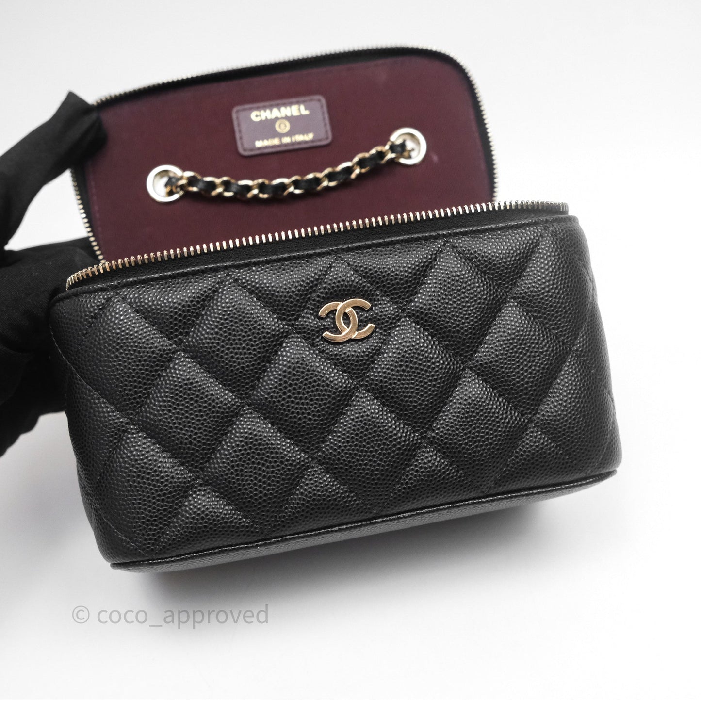 Chanel Vanity Rectangular With Chain Black Caviar Gold Hardware