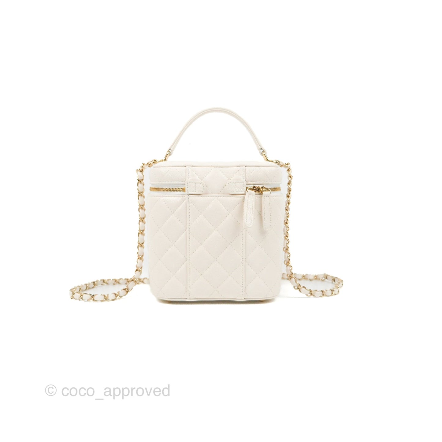 Chanel Quilted Top Handle Vanity Case White Caviar Gold Hardware