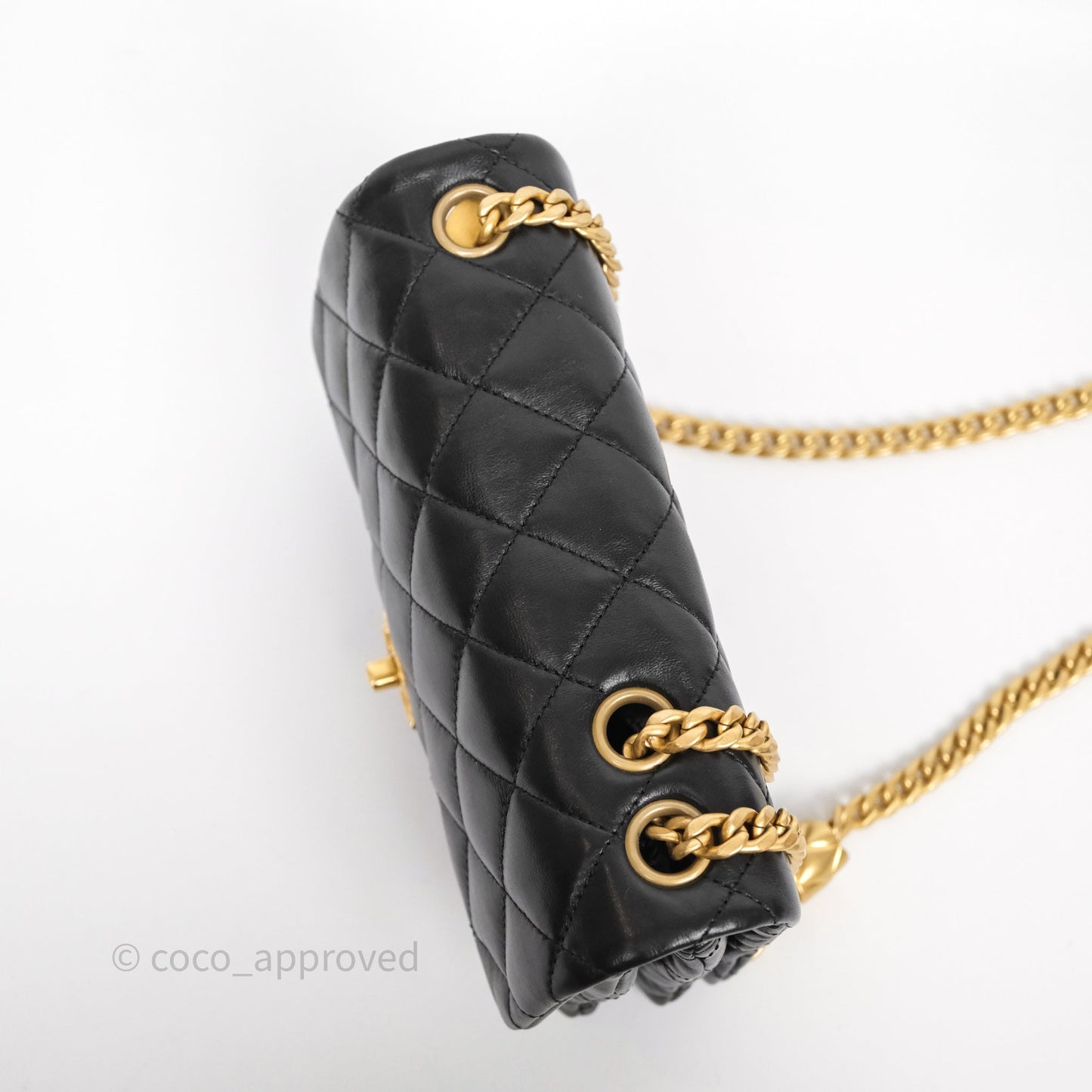 Chanel Small All Slide Adjustable Chain Flap Bag Black Lambskin Aged Gold Hardware 22K