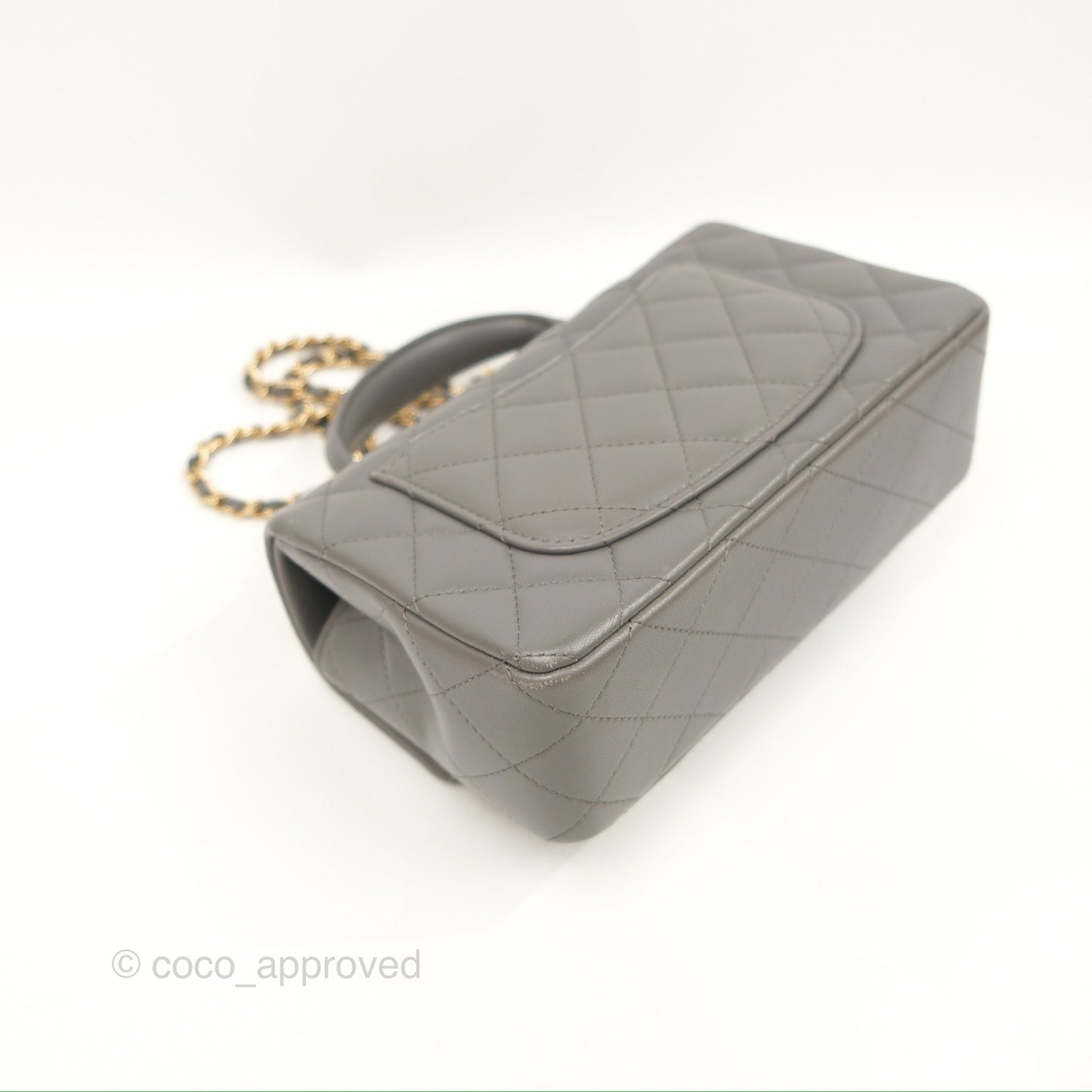 Chanel Top Handle Mini Rectangular Flap Bag Grey Lambskin Gold Hardware