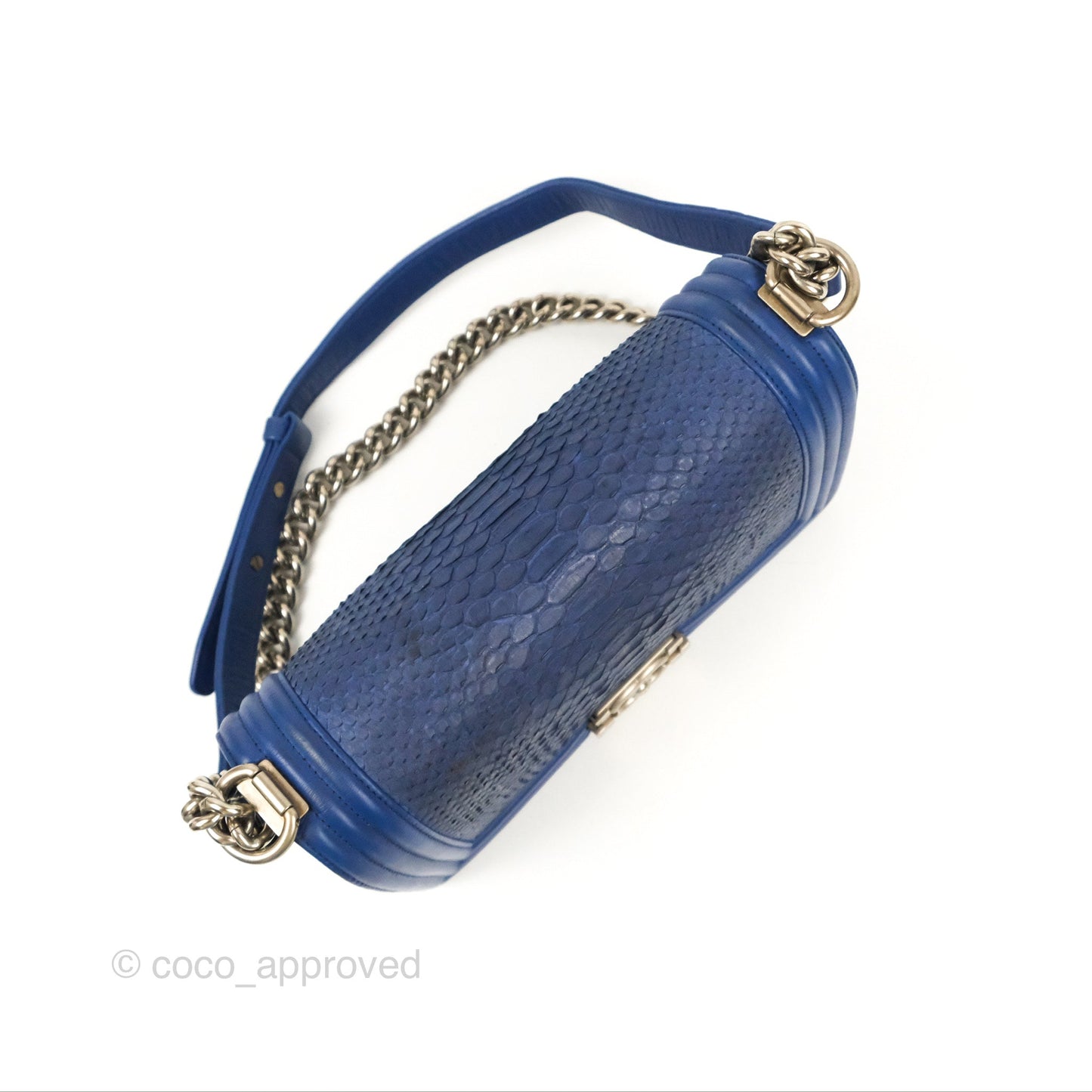 Chanel Medium Boy Blue Python Matte Silver Hardware
