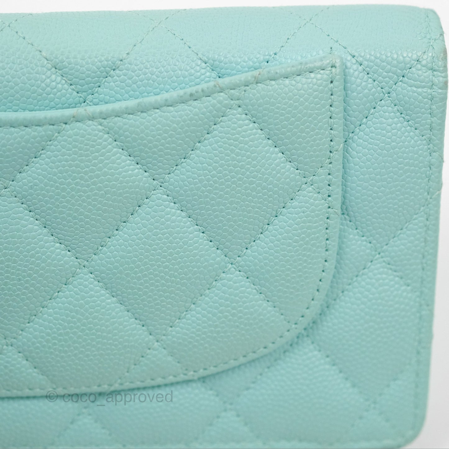 Chanel Classic Quilted Long Wallet Tiffany Blue Caviar Gold Hardware
