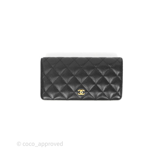Chanel Classic Quilted Long Wallet Black Caviar Gold Hardware