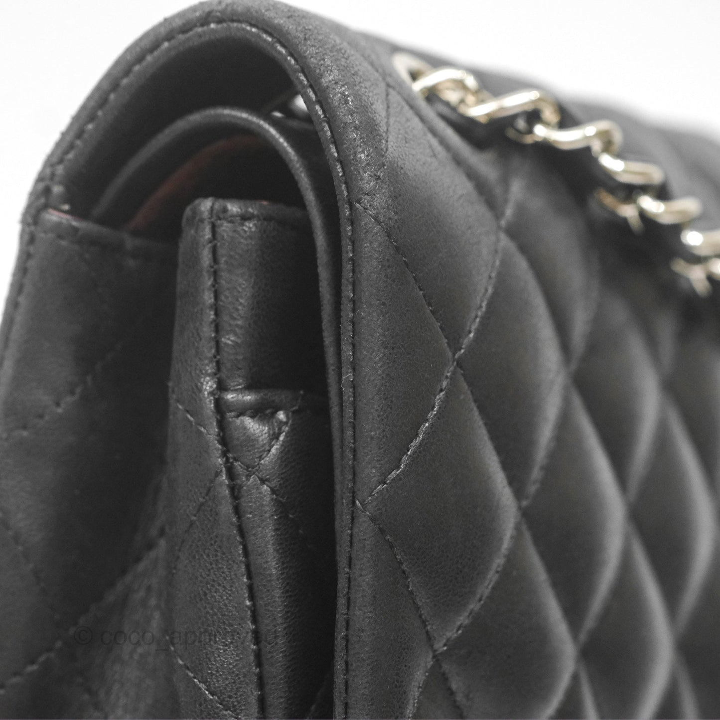 Chanel Classic M/L Medium Flap Quilted Black Lambskin Silver Hardware