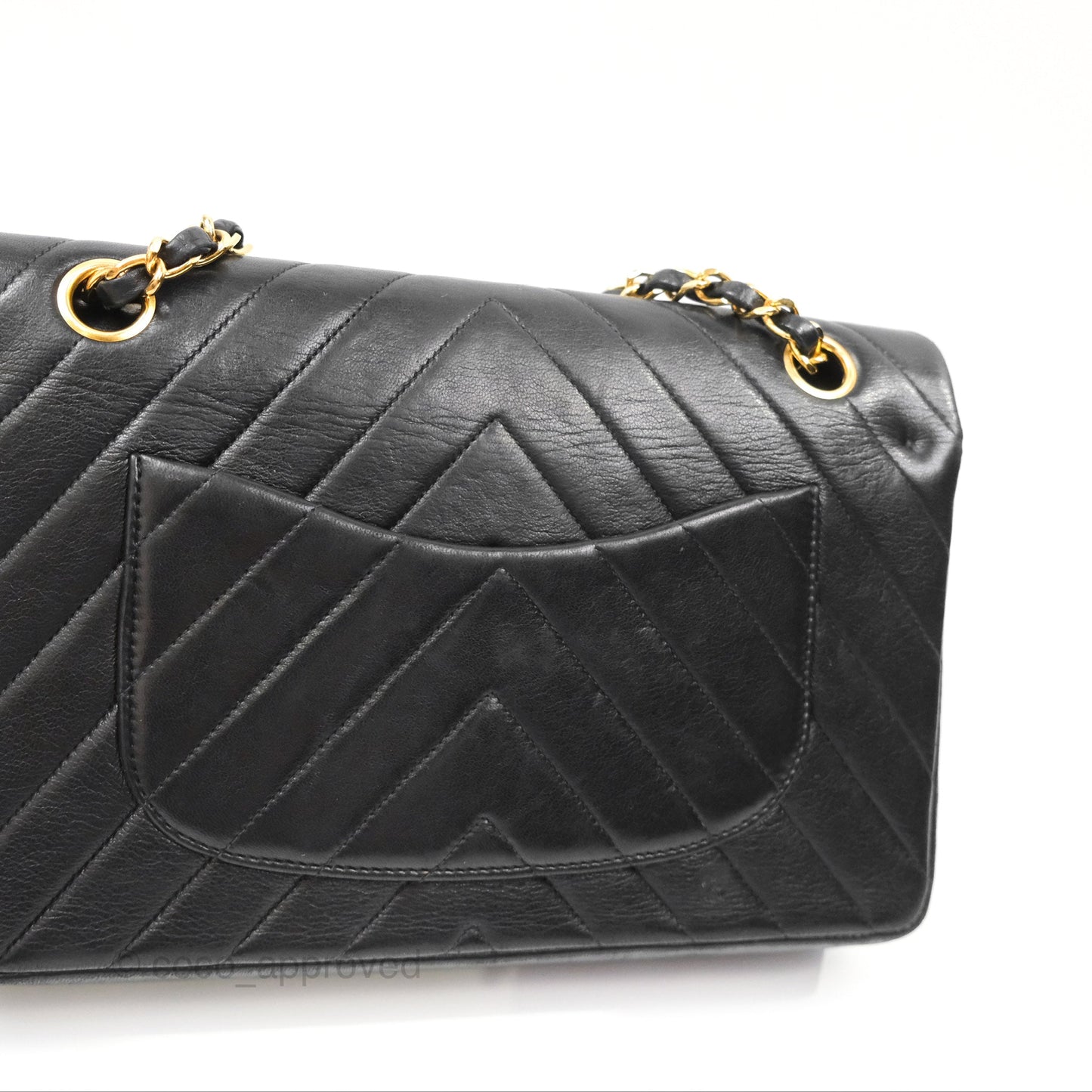 Chanel Vintage Medium Classic Flap Chevron Black Lambskin 24K Gold Hardware