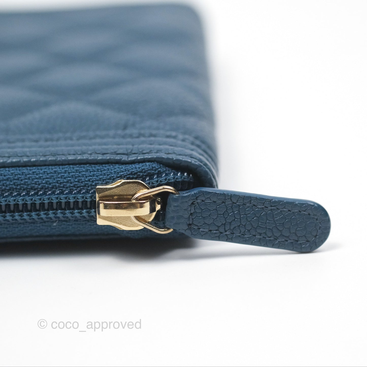 Chanel Quilted Boy Zip Card Holder Blue Caviar Aged Gold Hardware