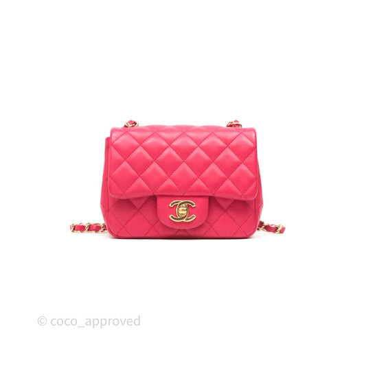 Chanel Mini Square Flap Quilted Dark Pink Lambskin Gold Hardware