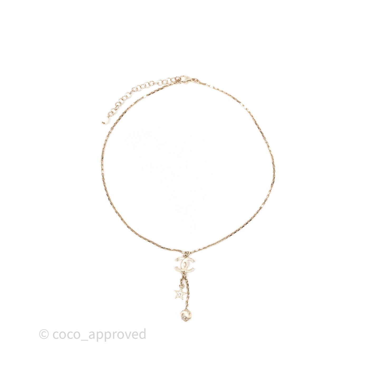 Chanel Crystal CC Necklace Gold Tone 23K
