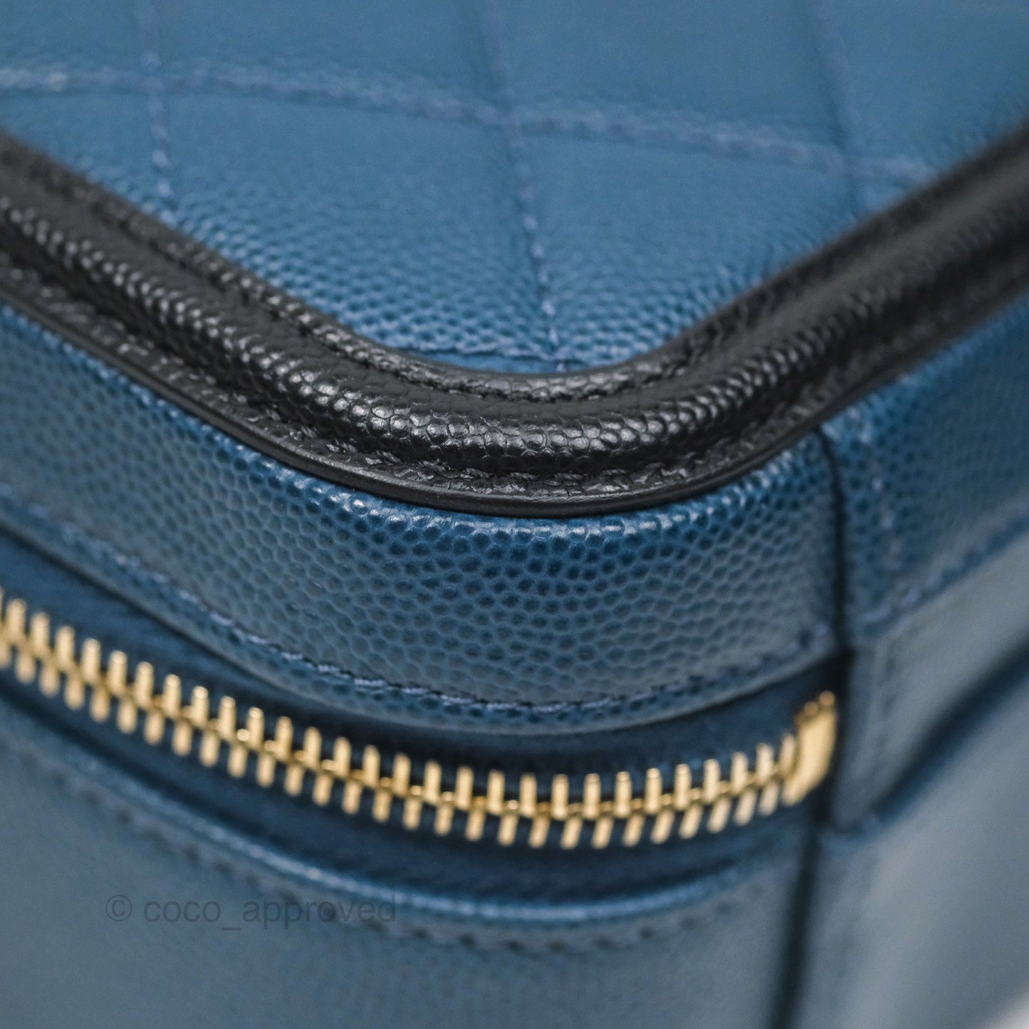 Chanel Quilted Medium CC Filigree Vanity Case Navy Black Caviar Aged Gold Hardware