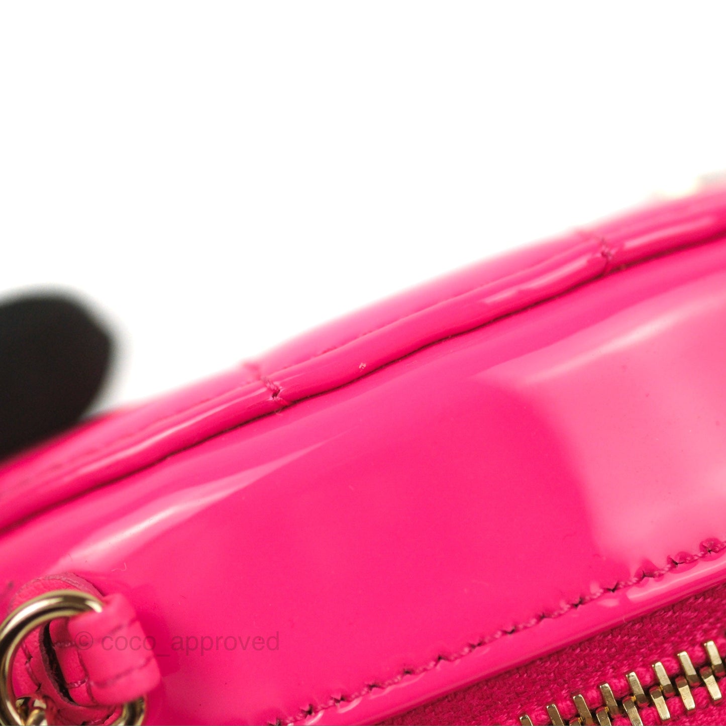 Chanel Classic Quilted Round Clutch Neon Pink Patent Gold Hardware