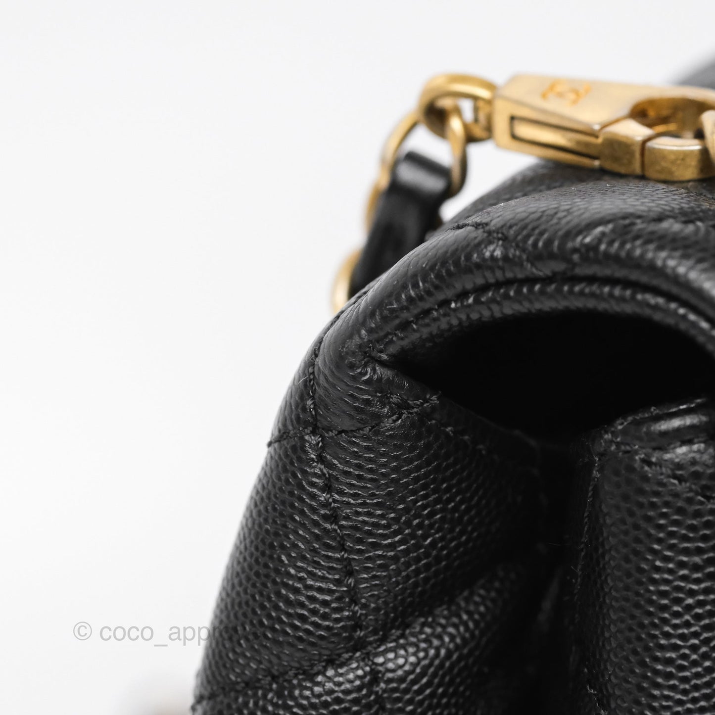Chanel Medium Coco Handle Quilted Black Caviar Aged Gold Hardware