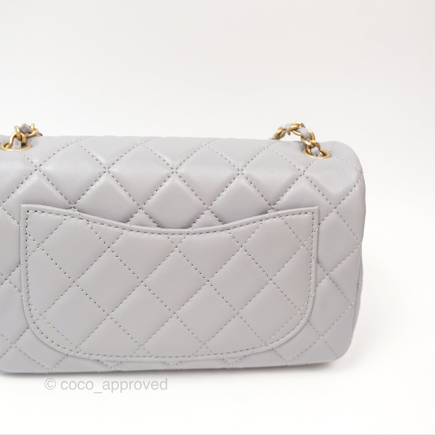 Chanel Pearl Crush Mini Rectangular Grey Lambskin Aged Gold Hardware