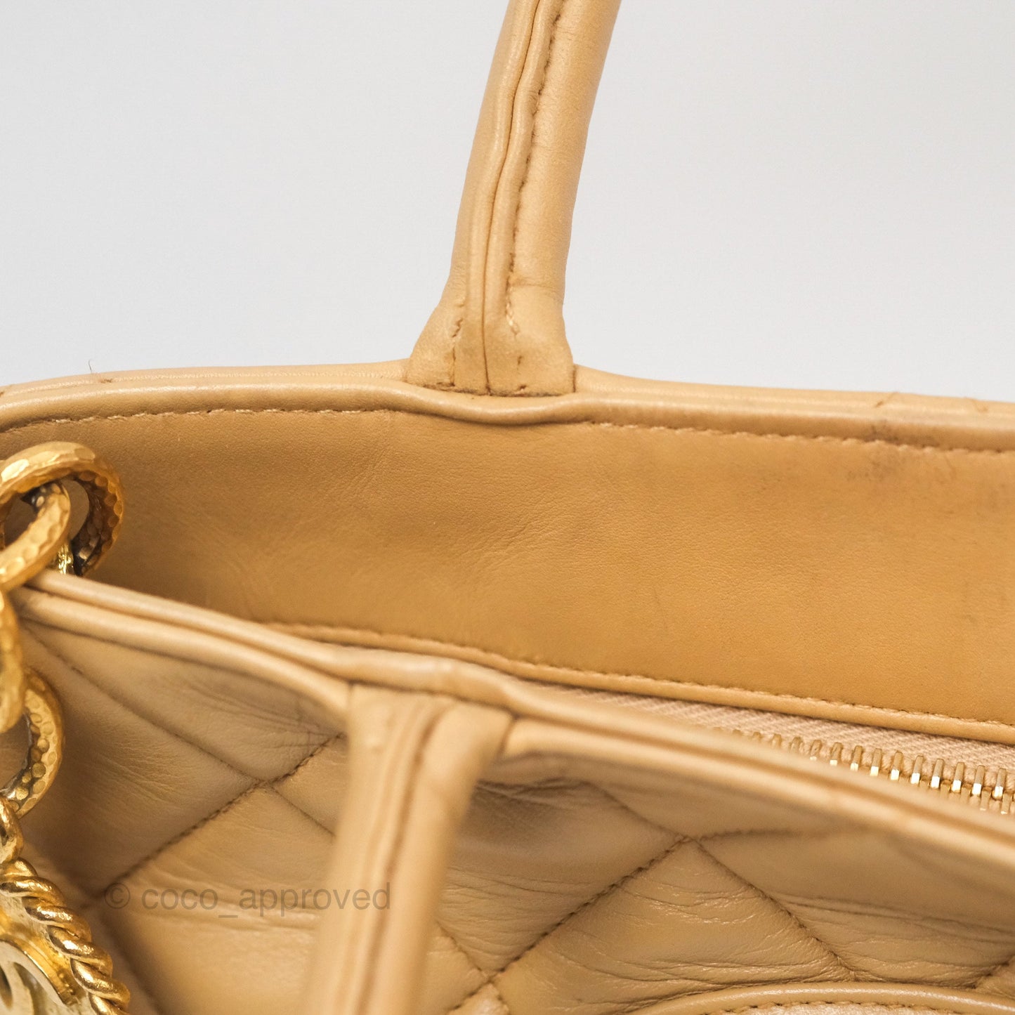 Chanel Vintage Medallion CC Beige Lambskin Tote Bag Gold Hardware