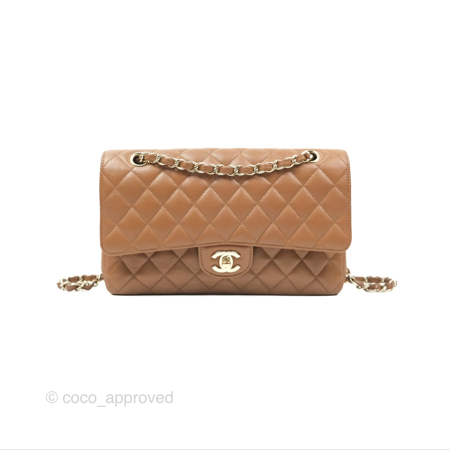 Chanel Classic M/L Medium Flap Quilted Brown Caviar Gold Hardware 17C