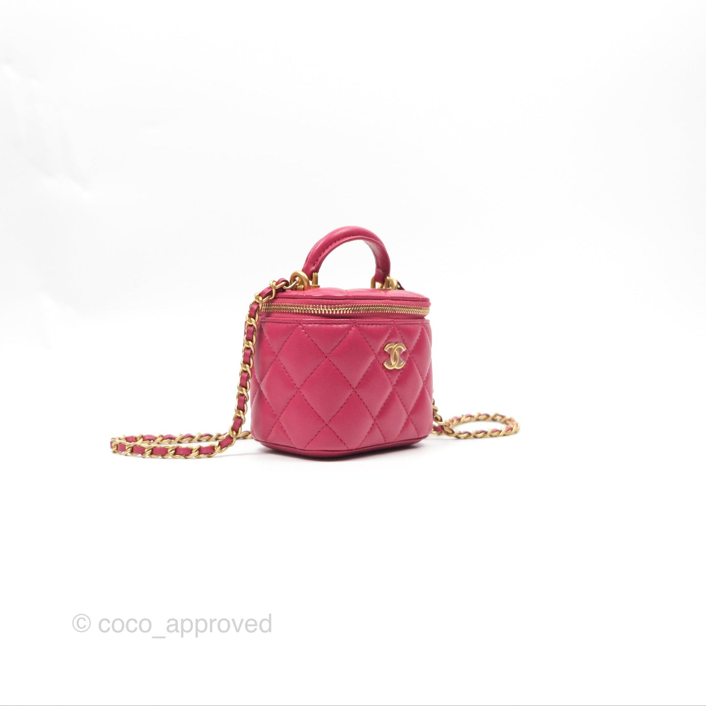Chanel Mini Top Handle Vanity With Chain Dark Pink Lambskin Aged Gold Hardware