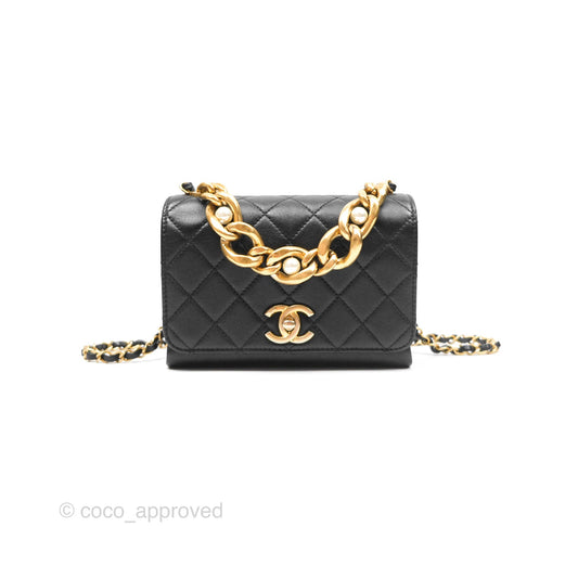 Chanel Pearl Chain Bag Black Calfskin Aged Gold Hardware