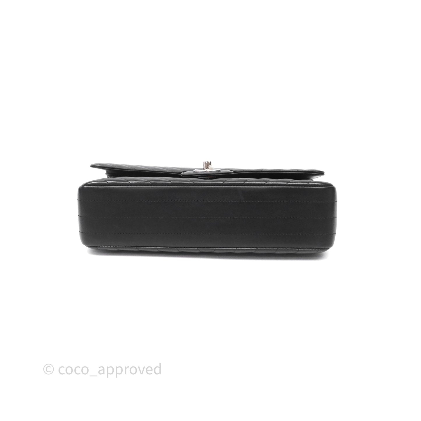 Chanel Classic M/L Medium Flap Chevron Black Lambskin Silver Hardware