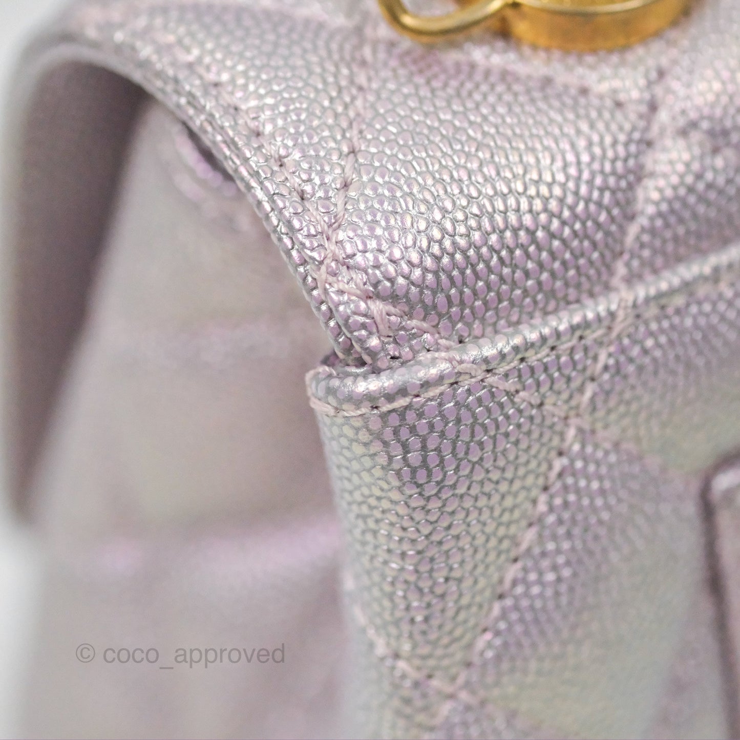 Chanel Mini Coco Handle Quilted Iridescent Purple Caviar Gold Hardware