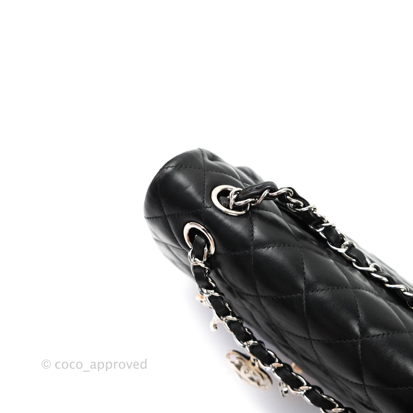 Chanel Classic M/L Medium Flap Bag Valentine Limited Edition Black Lambskin Silver Hardware