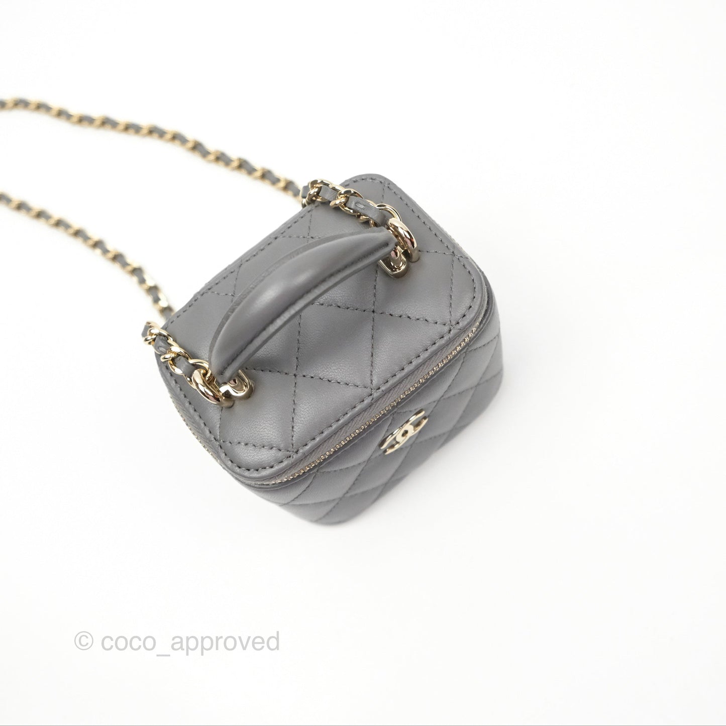 Chanel Mini Top Handle Vanity With Chain Grey Lambskin Gold Hardware