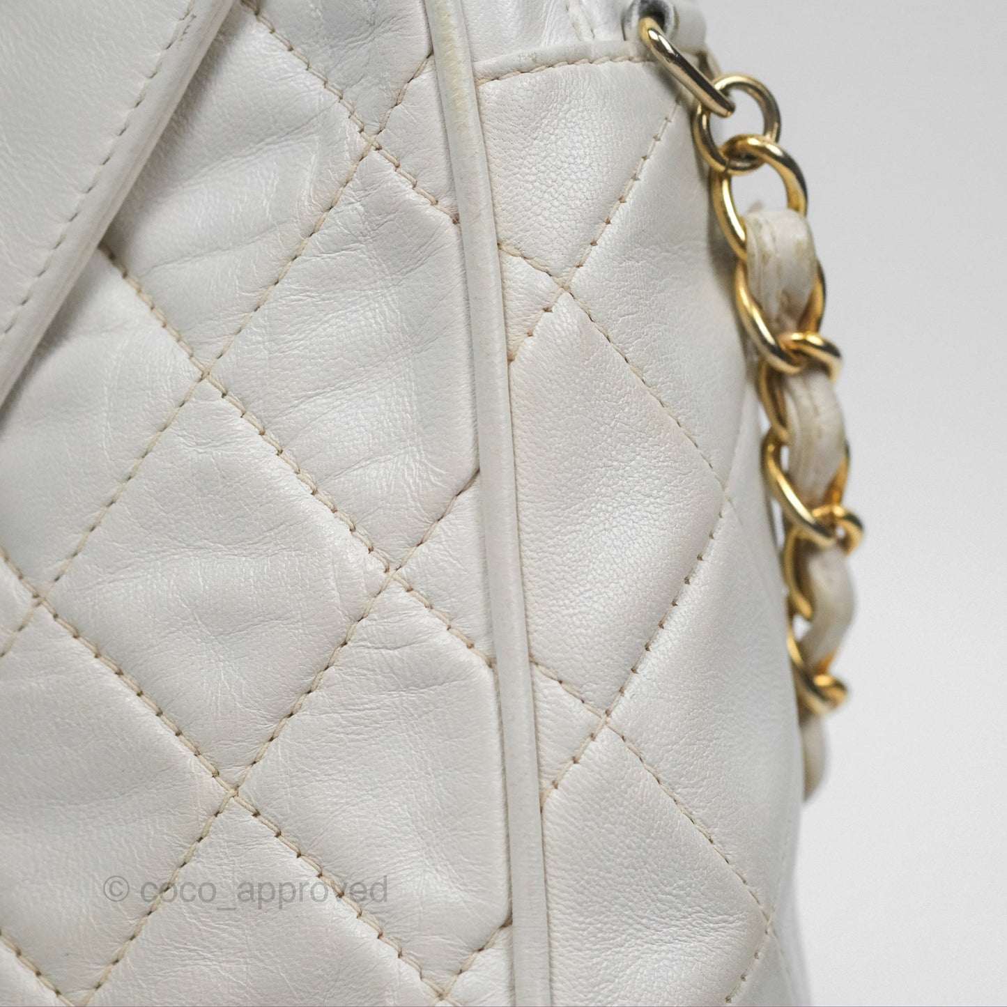 Chanel Vintage Small Camera Bag White Lambskin Gold Hardware