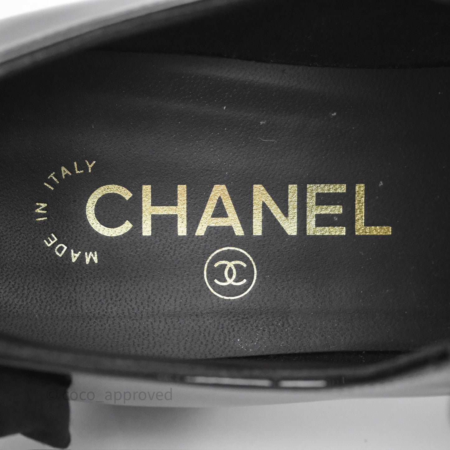 Chanel CC Ribbon Mary Jane Block Heels Black Patent 24C Size 39.5