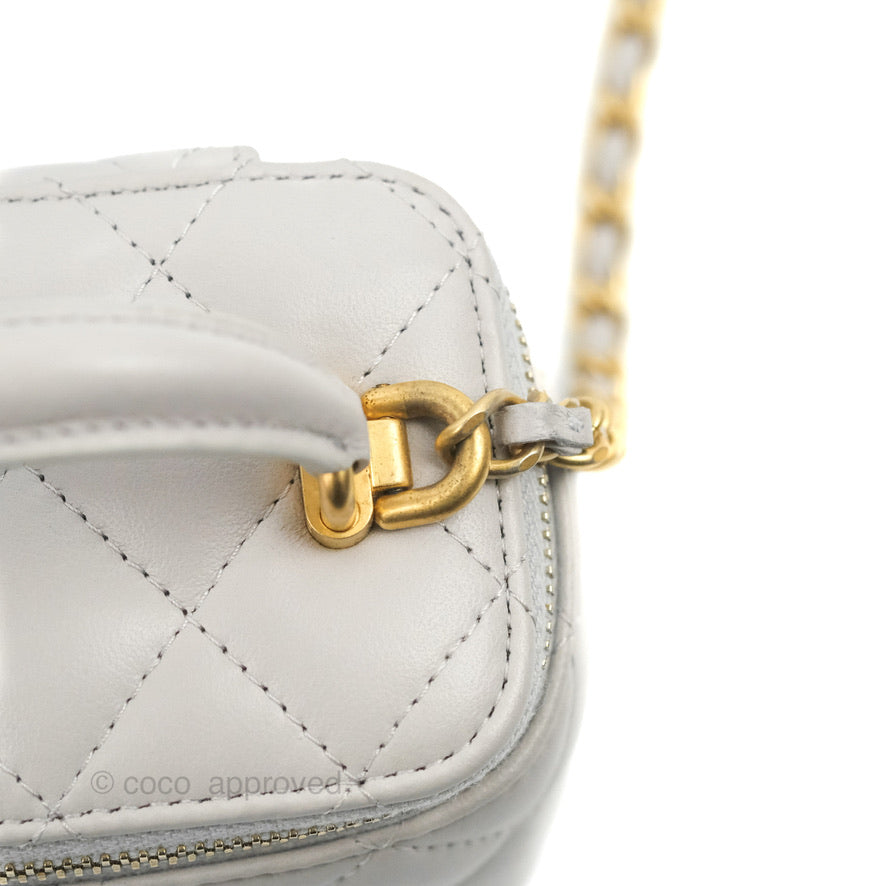 Chanel Mini Top Handle Vanity With Chain Grey Lambskin Aged Gold Hardware