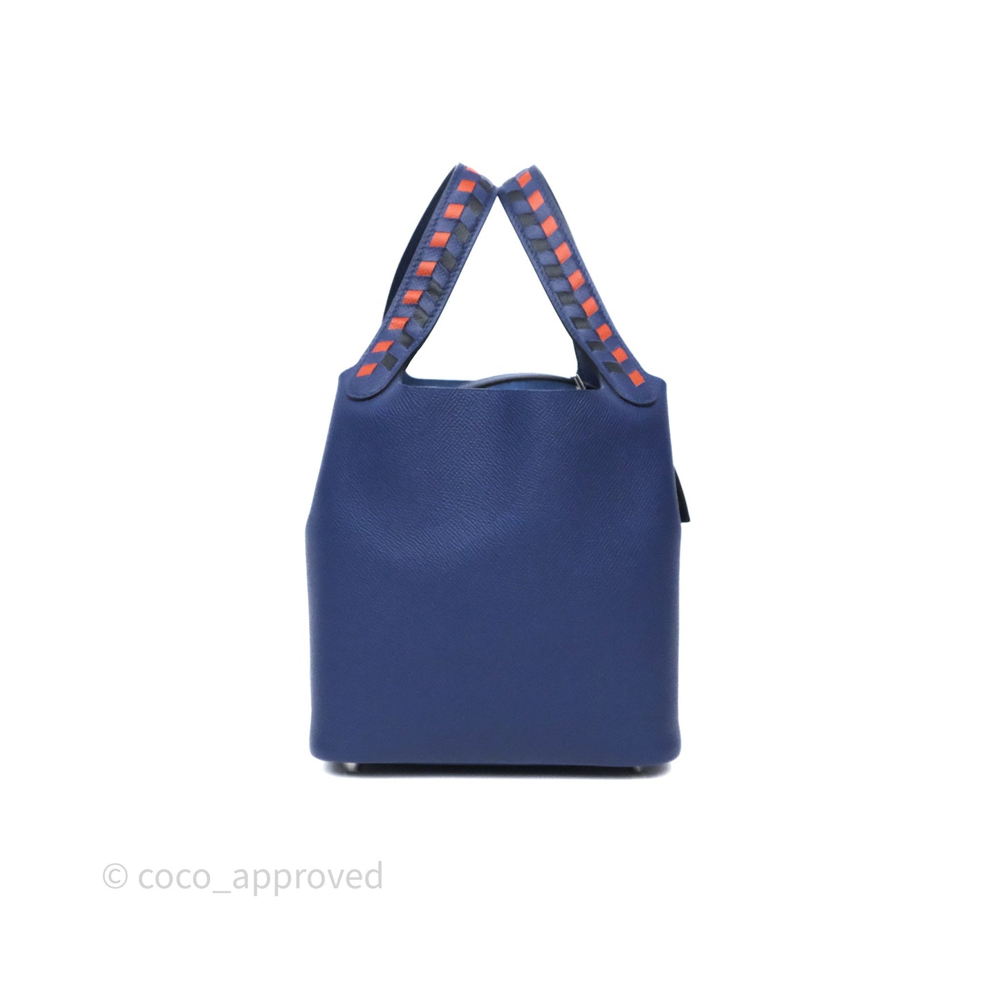Hermès Tressage De Cuir Picotin Lock 18 Bleu Encre/Brique/Black Epsom