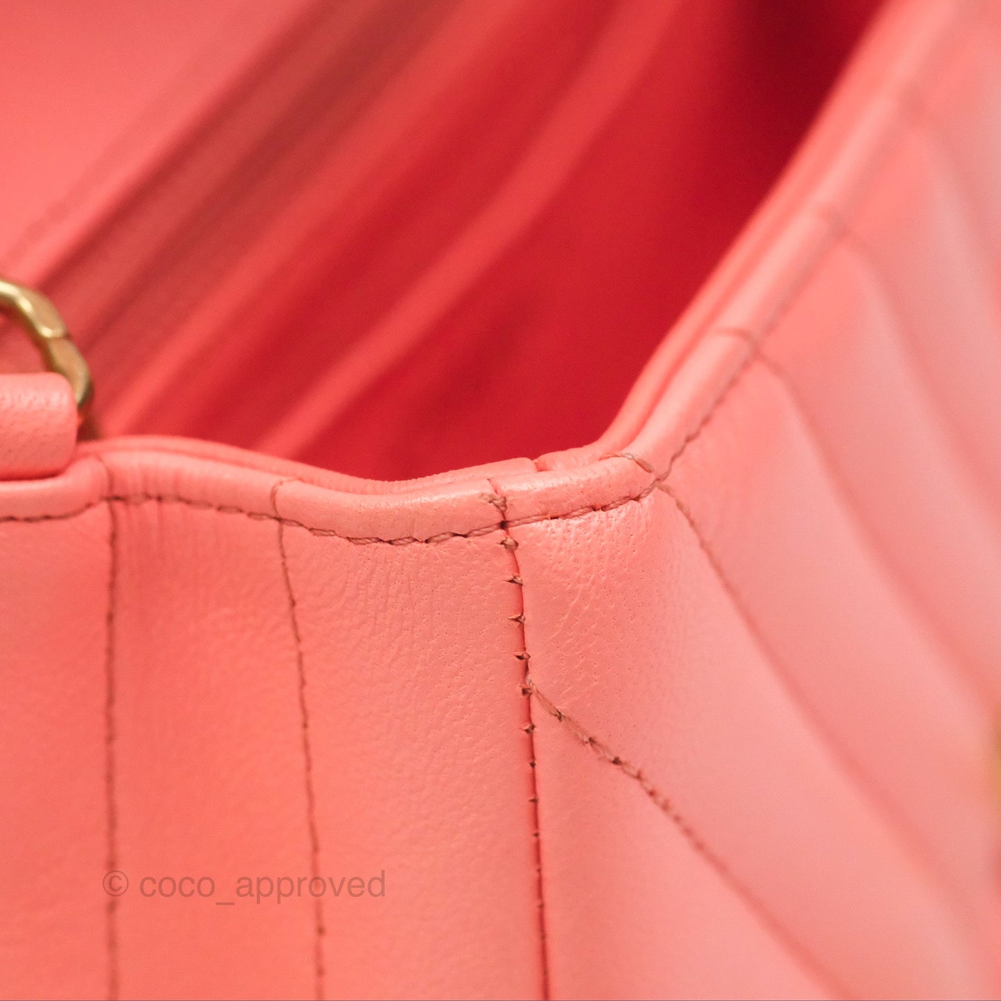 Chanel Chevron Mini Rectangular Flap Peach Pink Lambskin Aged Gold Hardware