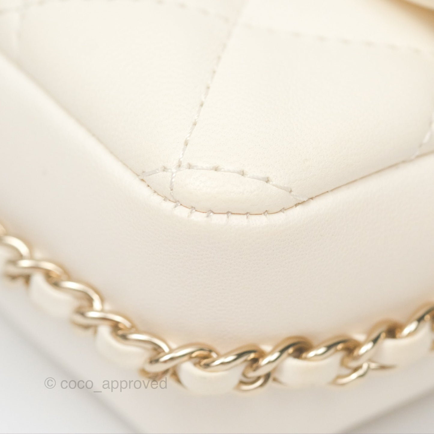 Chanel Small Logo Pearl Chain Flap Bag White Lambskin Gold Hardware